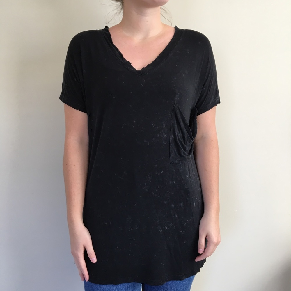 Pol Black Oversized Pocket V neck Tee